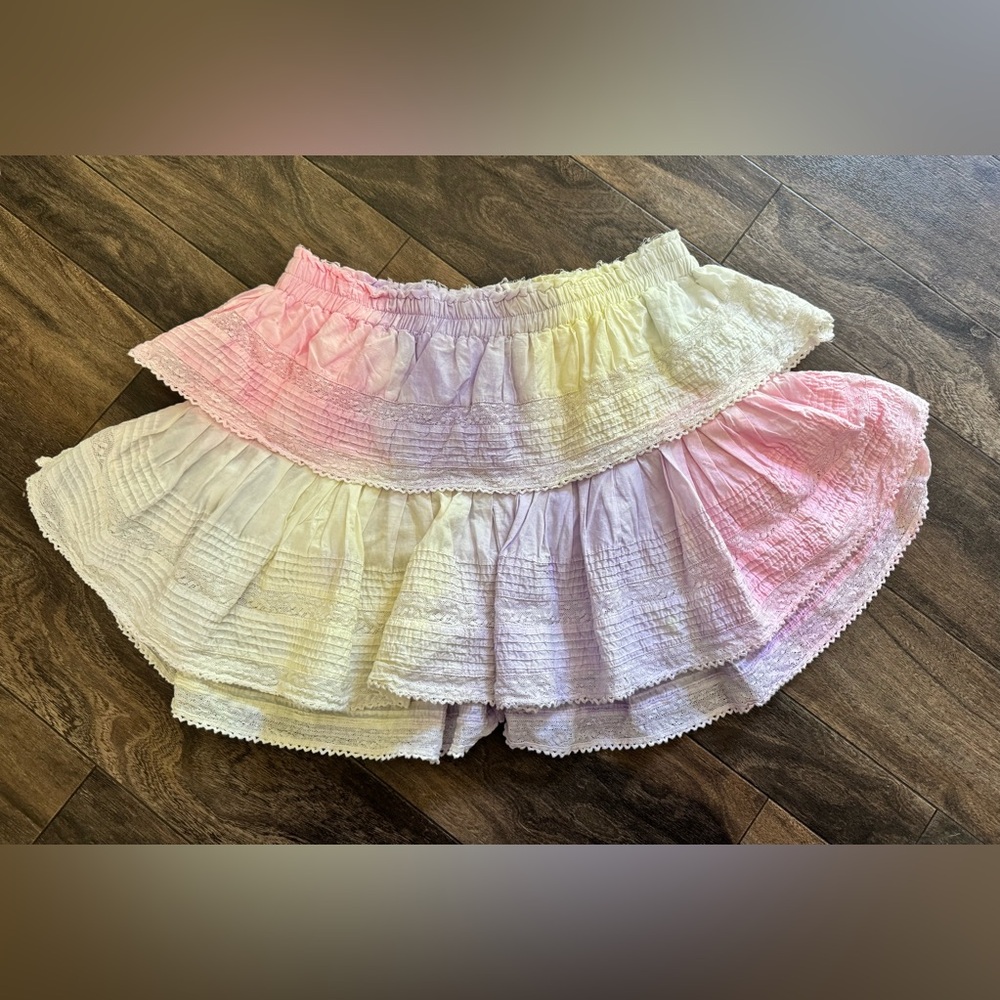 LoveShackFancy Ruffle Tie-Dye Mini Skirt Size L
